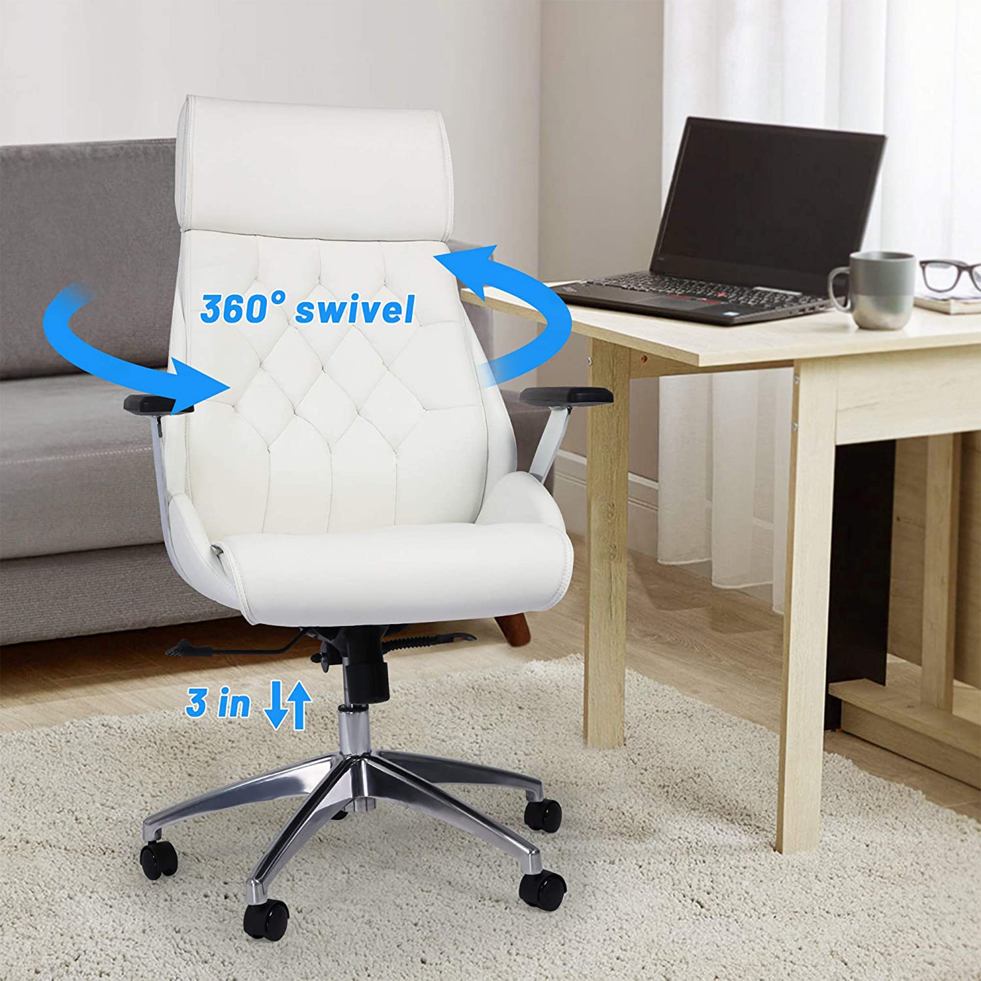 White Leather High Back Office Chair N7160