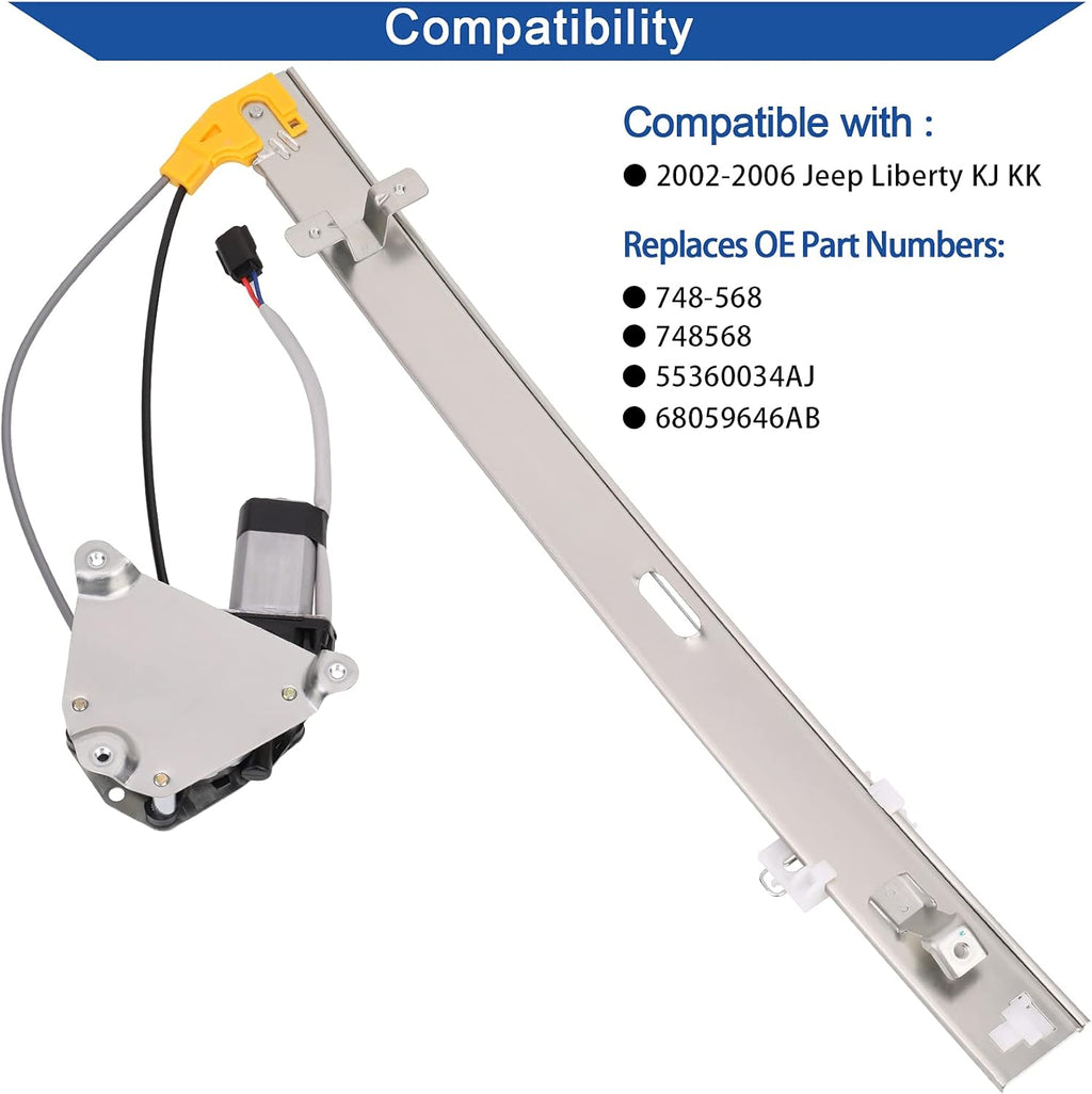 Rear Right Passenger Side Power Window Lift Regulator & Motor Assembly Compatible with 02 03 04 05 06 Jeep Liberty KJ KK Replace OE 68059646AB,748-568 Pack of 2 B610732