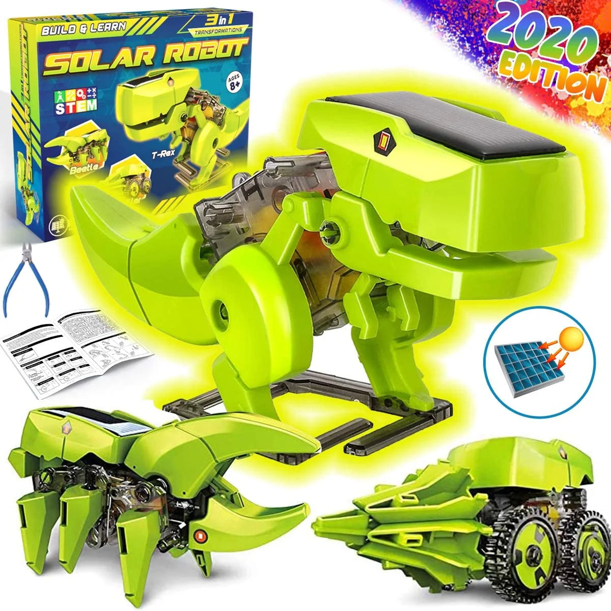 STEM Robot Building Toy Science Kit 3 in 1 Solar Dinosaur Desk Robot A222477