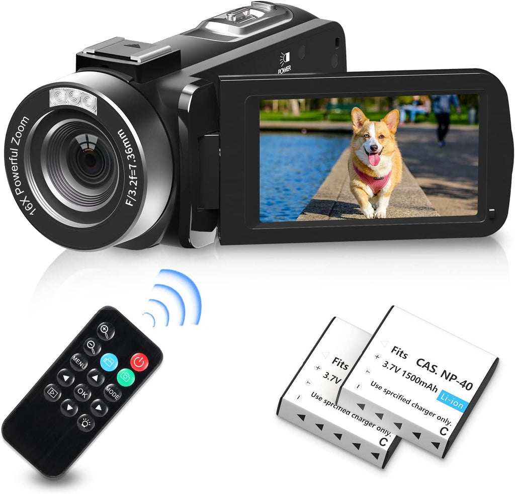 2.7K 30FPS Digital Video Camera with 2 Batteries IR Night Vision 30MP 270 Degree Rotation Screen T715