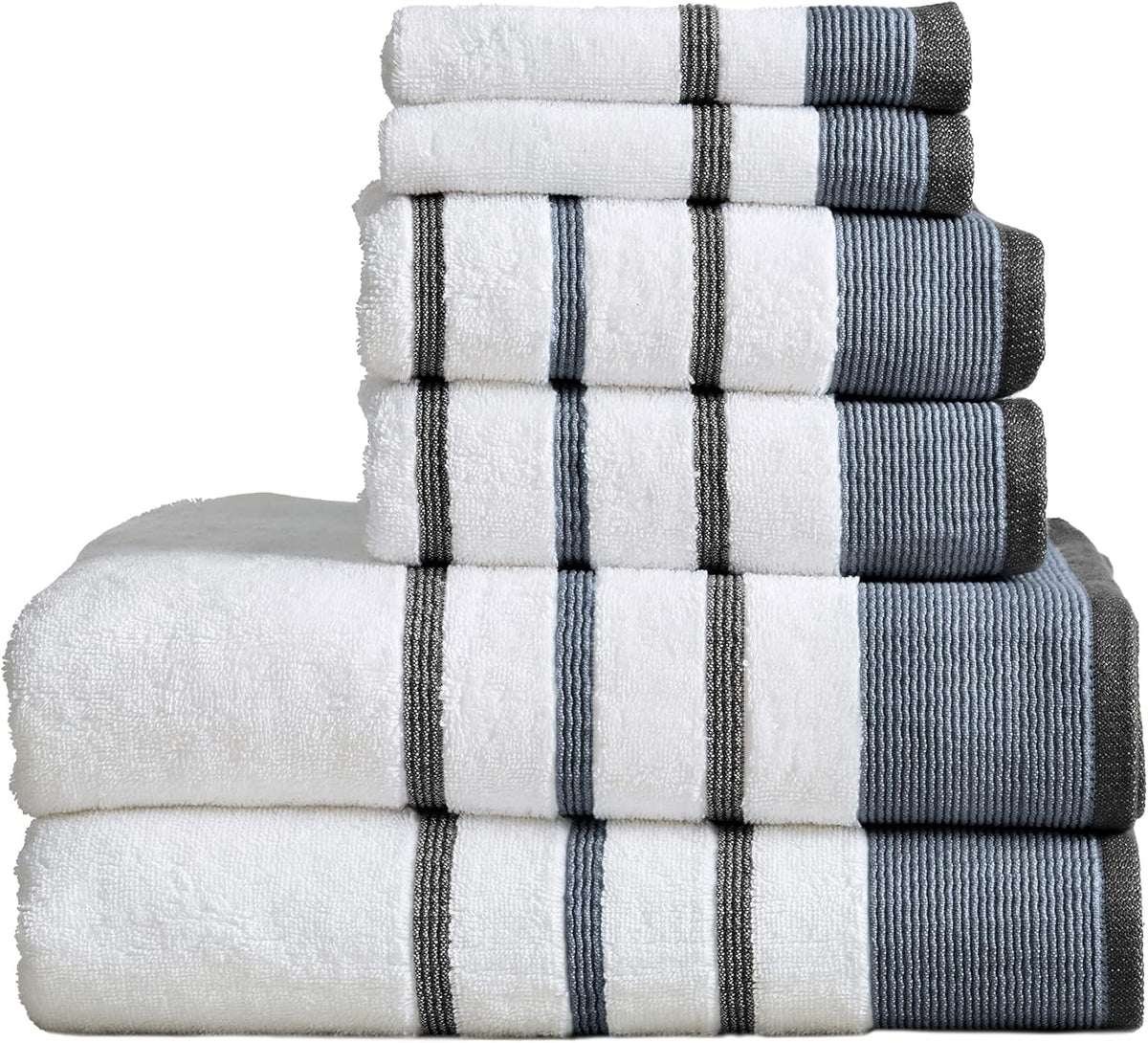 6 Piece Set White Tan Cotton Bath Towels R17687