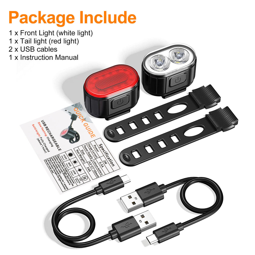 USB Rechargeable LED Bicycle Headlight Front Rear Light Set K614633