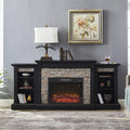 Electric Fireplace Mantel Freestanding Media Stand with 3 Cabinet Bookcase Shelf and Remote Control R91210