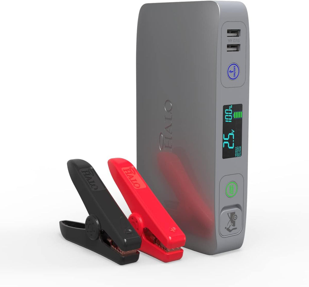 Portable Phone Laptop Charger Car Jump Starter with Outlet, LCD Display, Flood Light and Car Charger D17842
