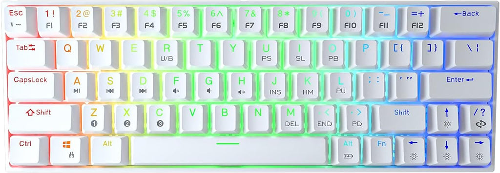 Wireless Wired 60% Mechanical Keyboard with Arrow Keys, Bluetooth 5.1, True RGB Backlit, 1900mAh Battery (White, Red Switch) O370711
