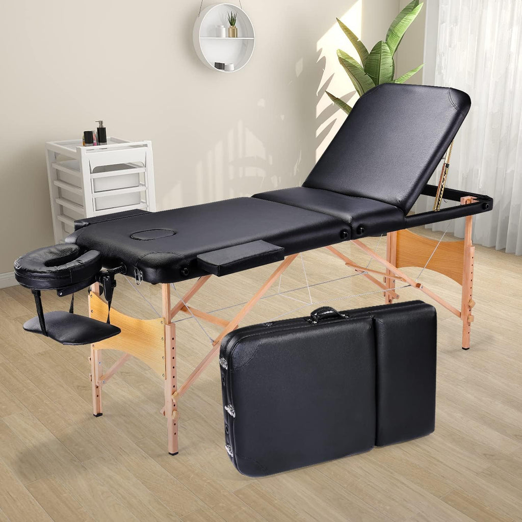 Black Ergonomic Massage Table with Carrying Case X744