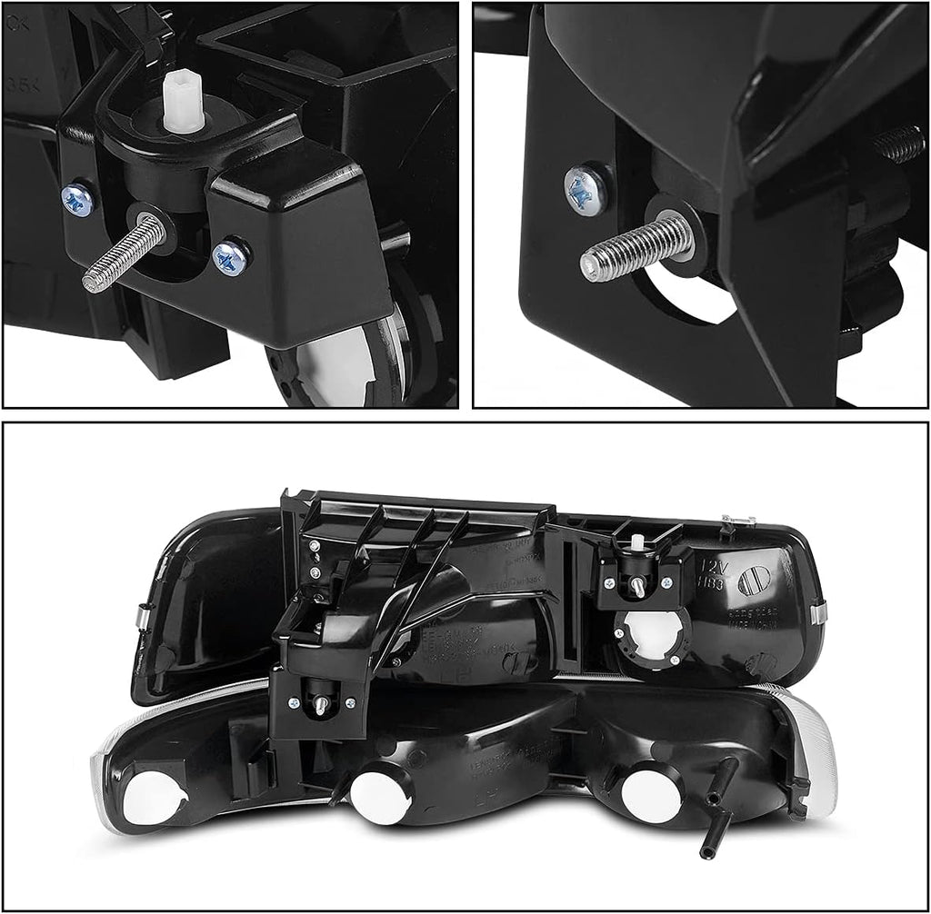 Black Housing Replacement Headlights + Red Lens Taillights Combo P19172