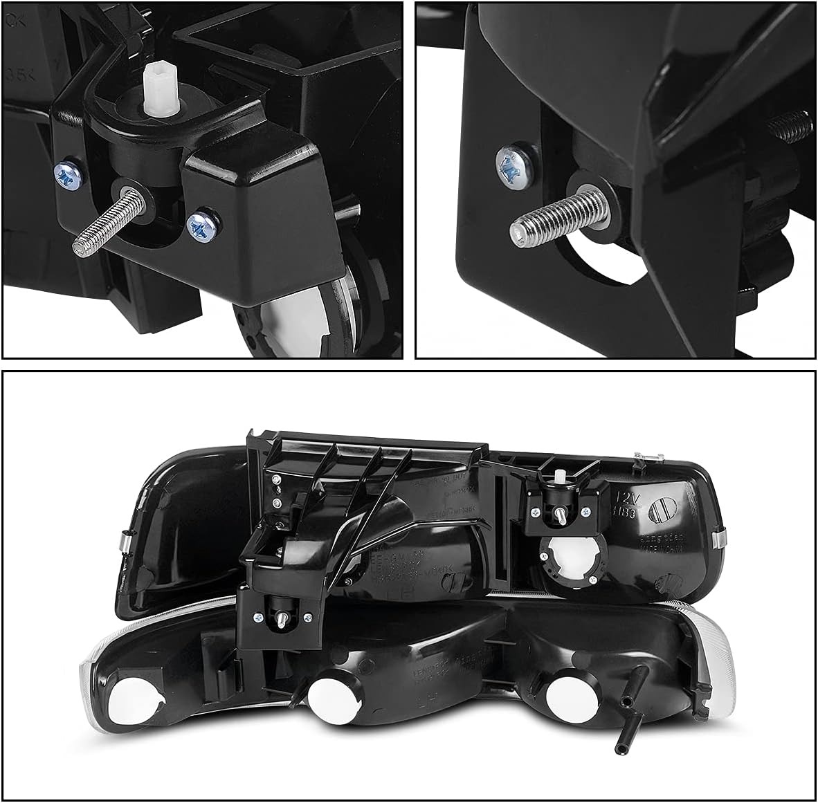 Black Housing Replacement Headlights + Red Lens Taillights Combo P19172