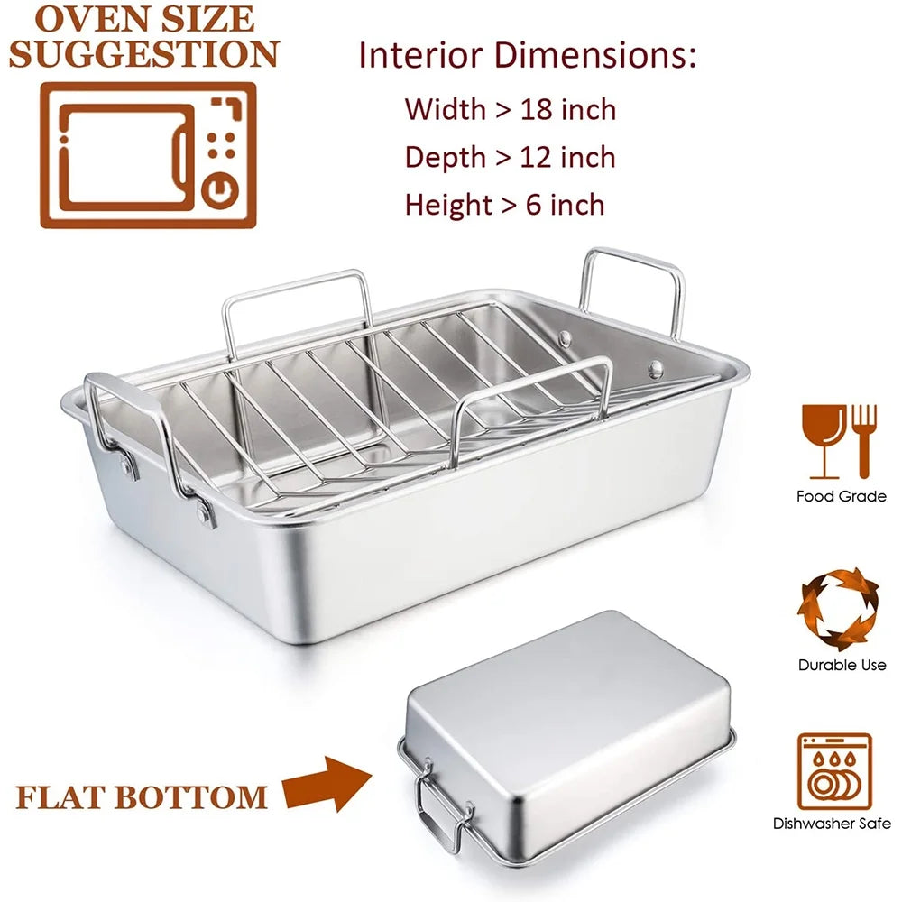 Stainless Steel Roasting Pan with Rack, 17'' x 11.5'' x 5.5'' O956