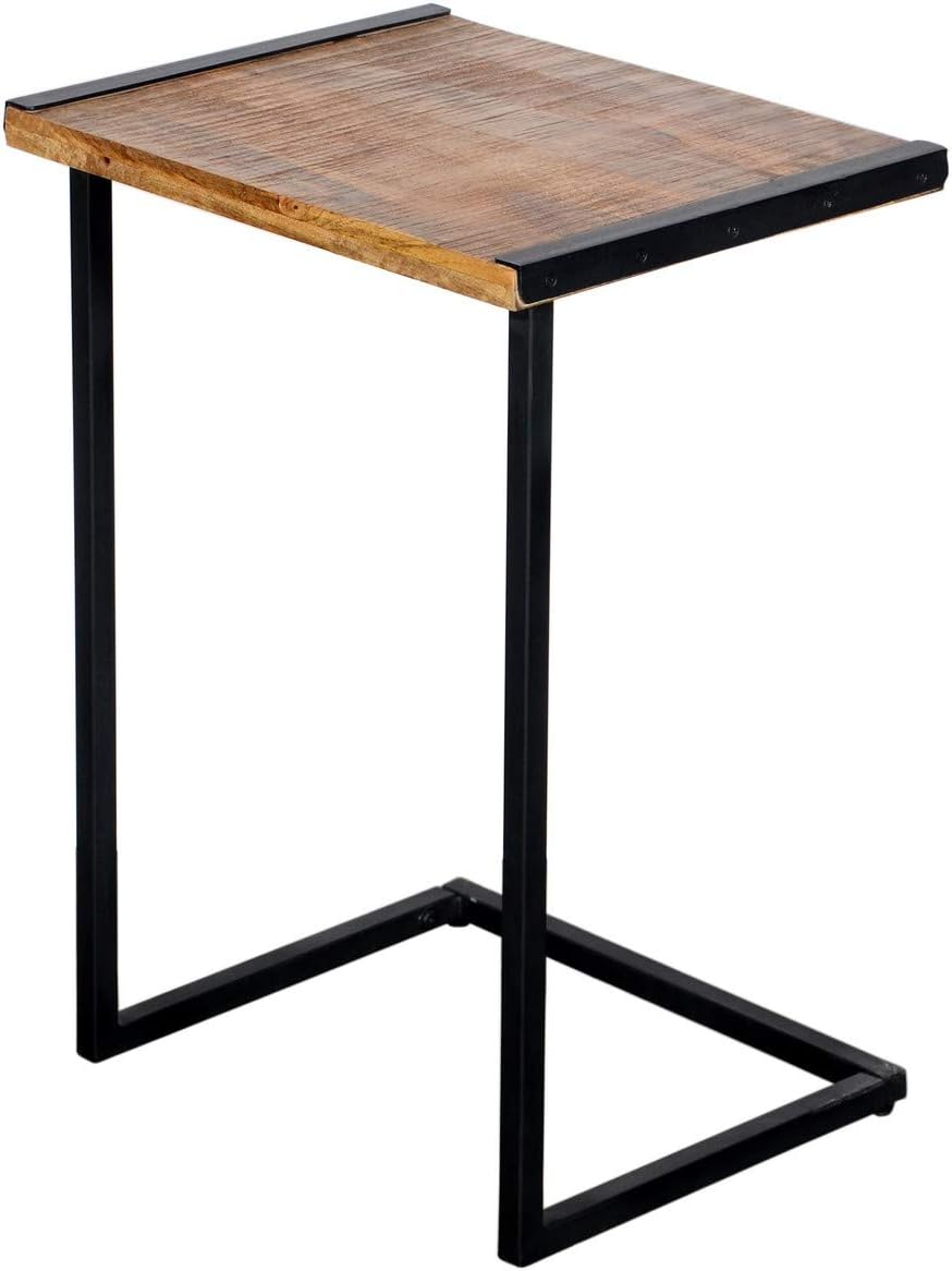 Brown Mango Wood Sofa Side End Table with Metal Base I73957