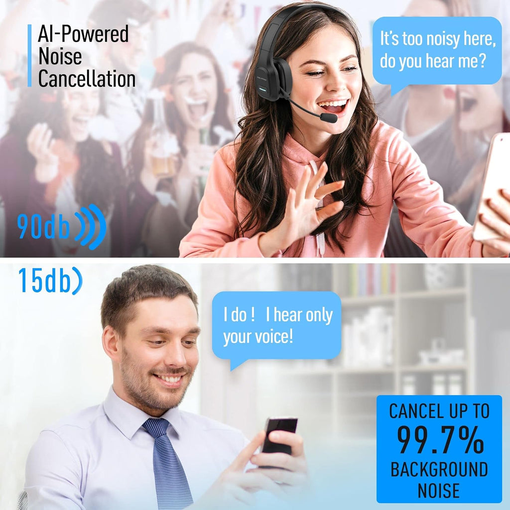 Wireless Headset with Microphone - Noise Canceling Headphones with Mic - On-Ear Earphones with USB Dongle - 32H Talk Time Y422