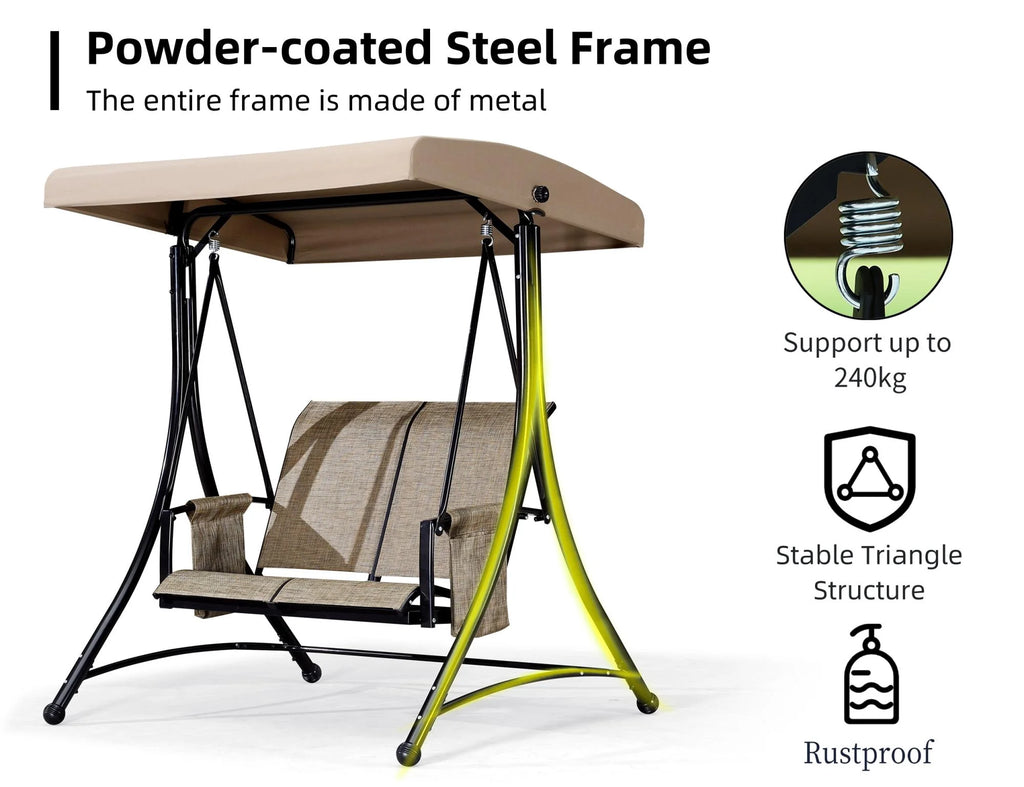 Beige 2-Seat Outdoor Patio Swing with Steel Frame W42916