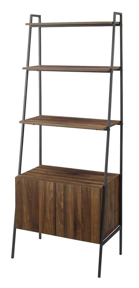 Dark Walnut Industrial Wood Ladder Bookcase N39850