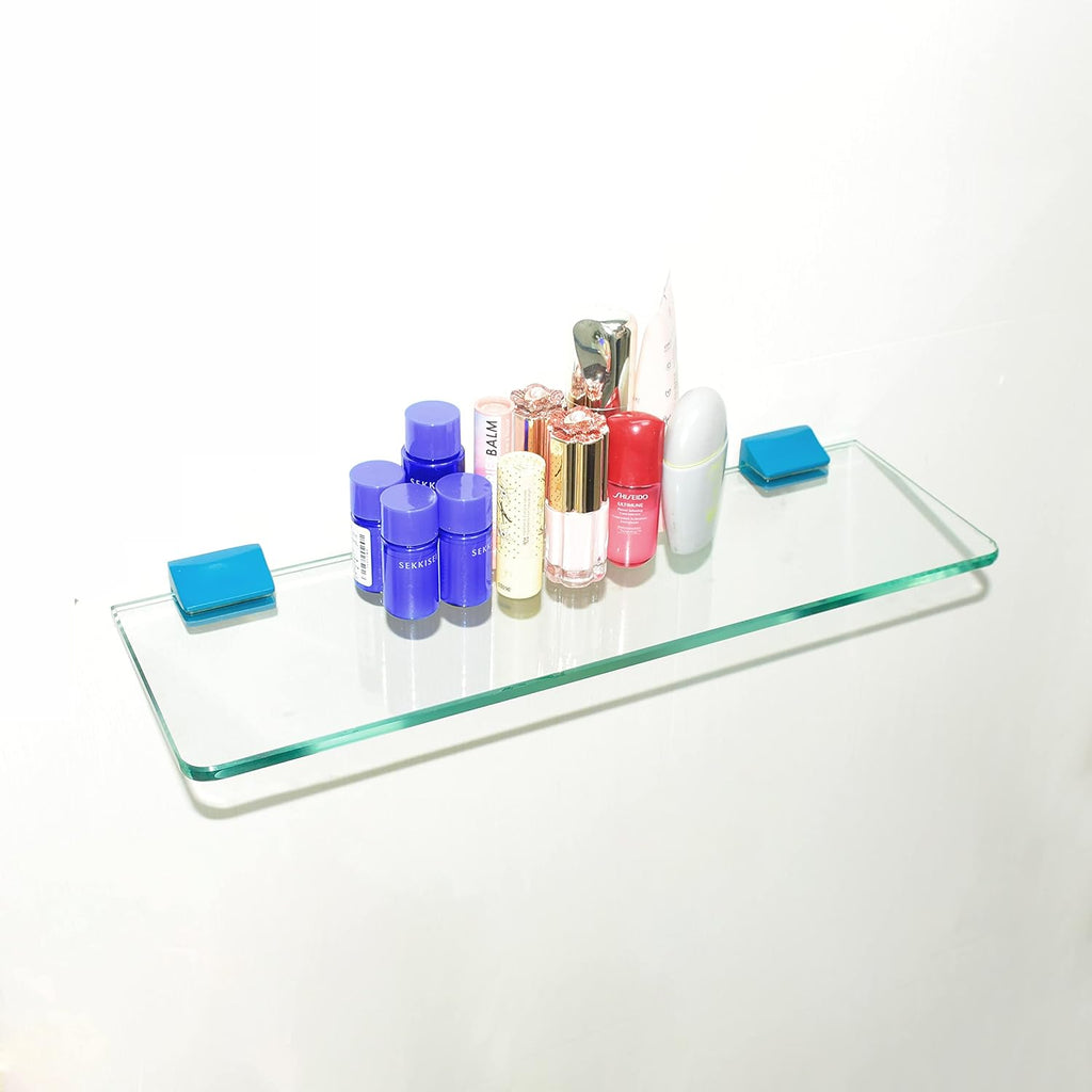 16 inches Glass Wall Shelf with Peacock Blue Brackets D823985