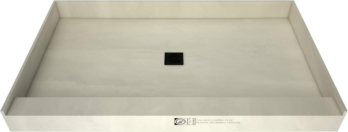 60" x 36" Center Drain Shower Pan Kit with PVC Drain and Grate J402422