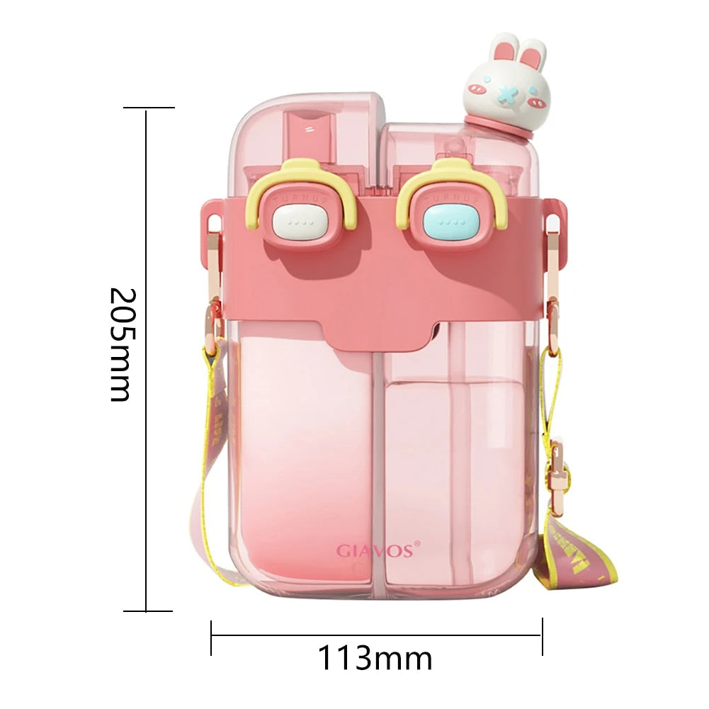 Pink 780ml Double Layer Water Bottle with Straw J480