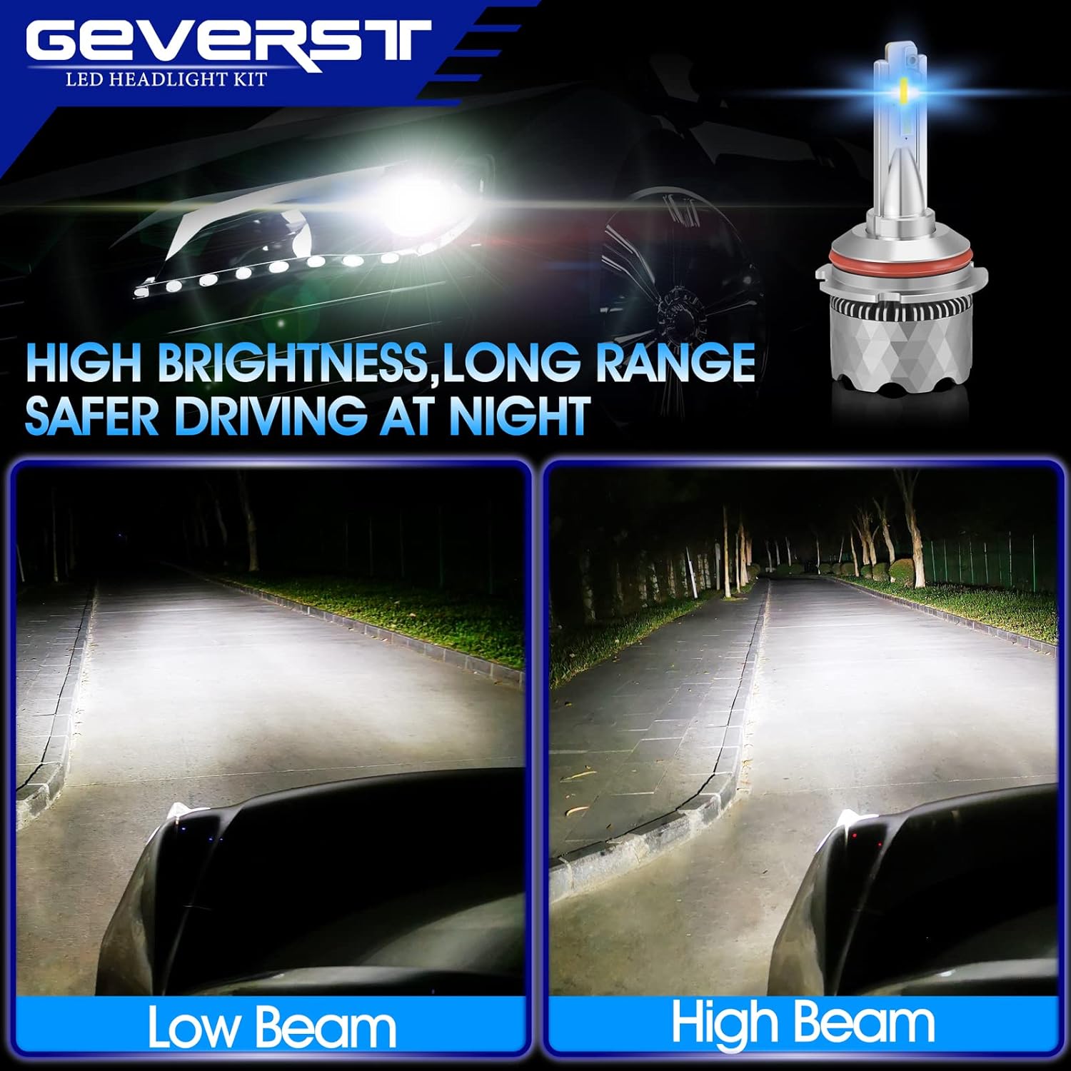 100W H13/9008 LED Headlight Bulbs, 6000K Cool White, IP68 Waterproof, Pack of 2 K92847