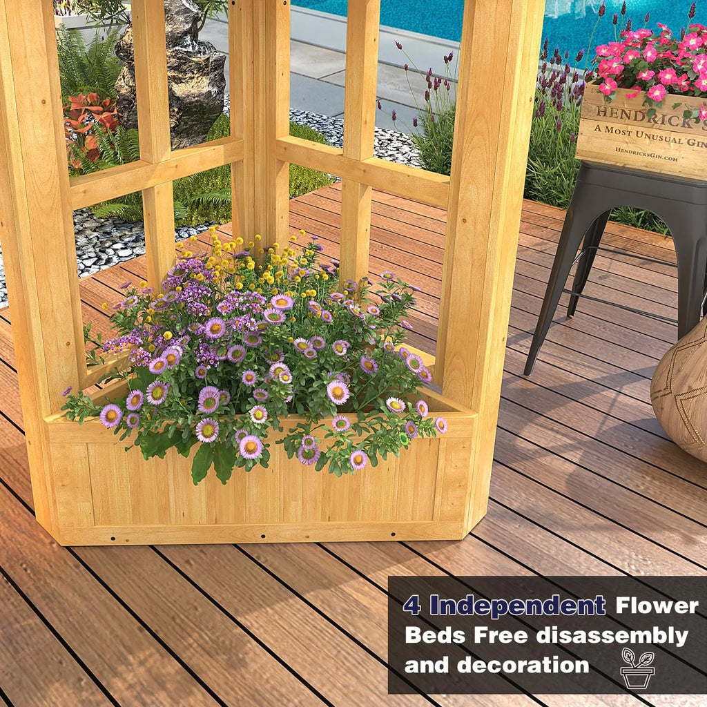 Wood Gazebo with Solid Wooden Frame and Double Roof Canopy T92991