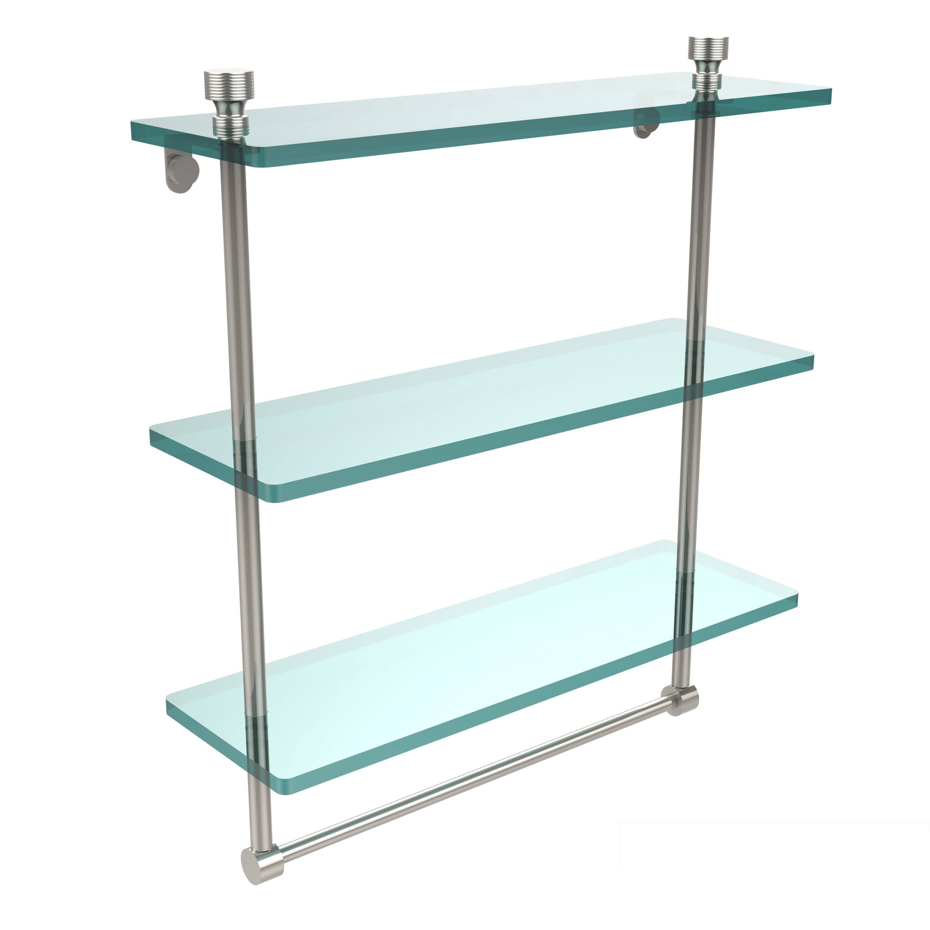 Polished Nickel Triple Tiered Glass Shelf with Towel Bar Y7869