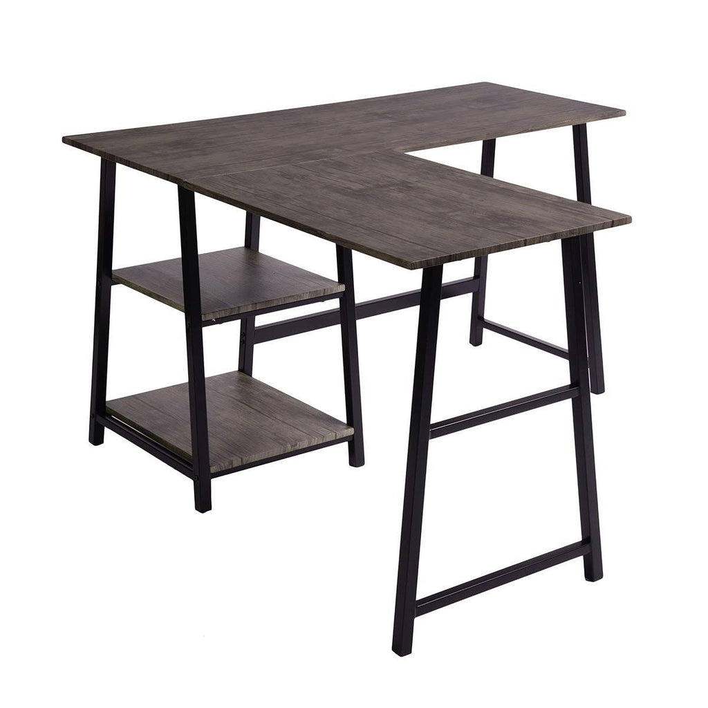 Industrial L-Shaped Corner Computer Desk with Shelf H36892
