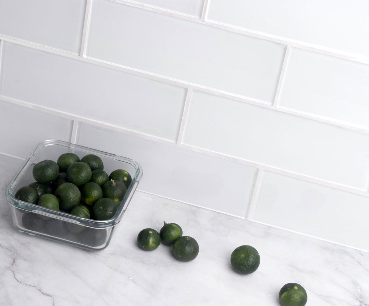 3x22 x 9x22 Glass Mosaic Subway Tile, Super White, 5 Square Feet per Carton V858340