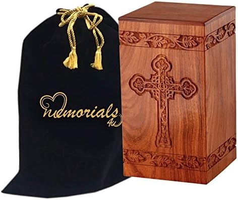 Solid Rosewood Cremation Urn with Hand-Carved Cross Design, Pack of 2 P365139