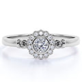 0.63 ct Bezel Set Round Cut Diamond Halo Engagement Ring in 10K White Gold E530470