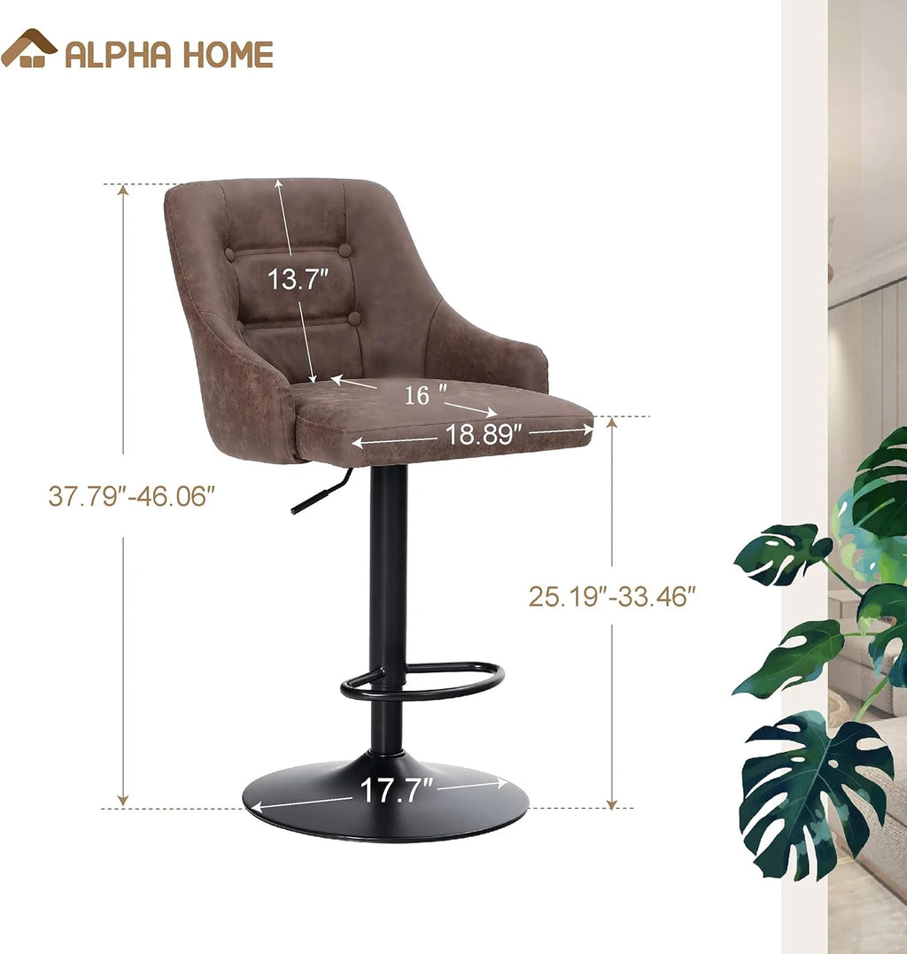 Brown PU Leather Adjustable Swivel Bar Stool with Padded Back R76040