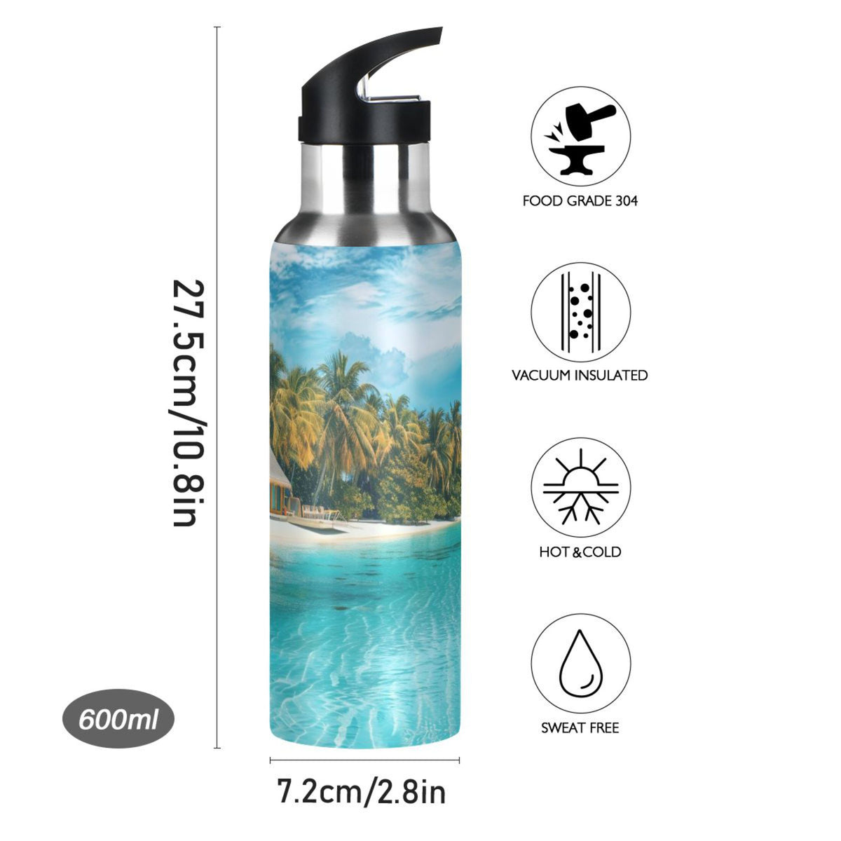 20 oz Insulated Stainless Steel Water Bottle with Straw Lid U468