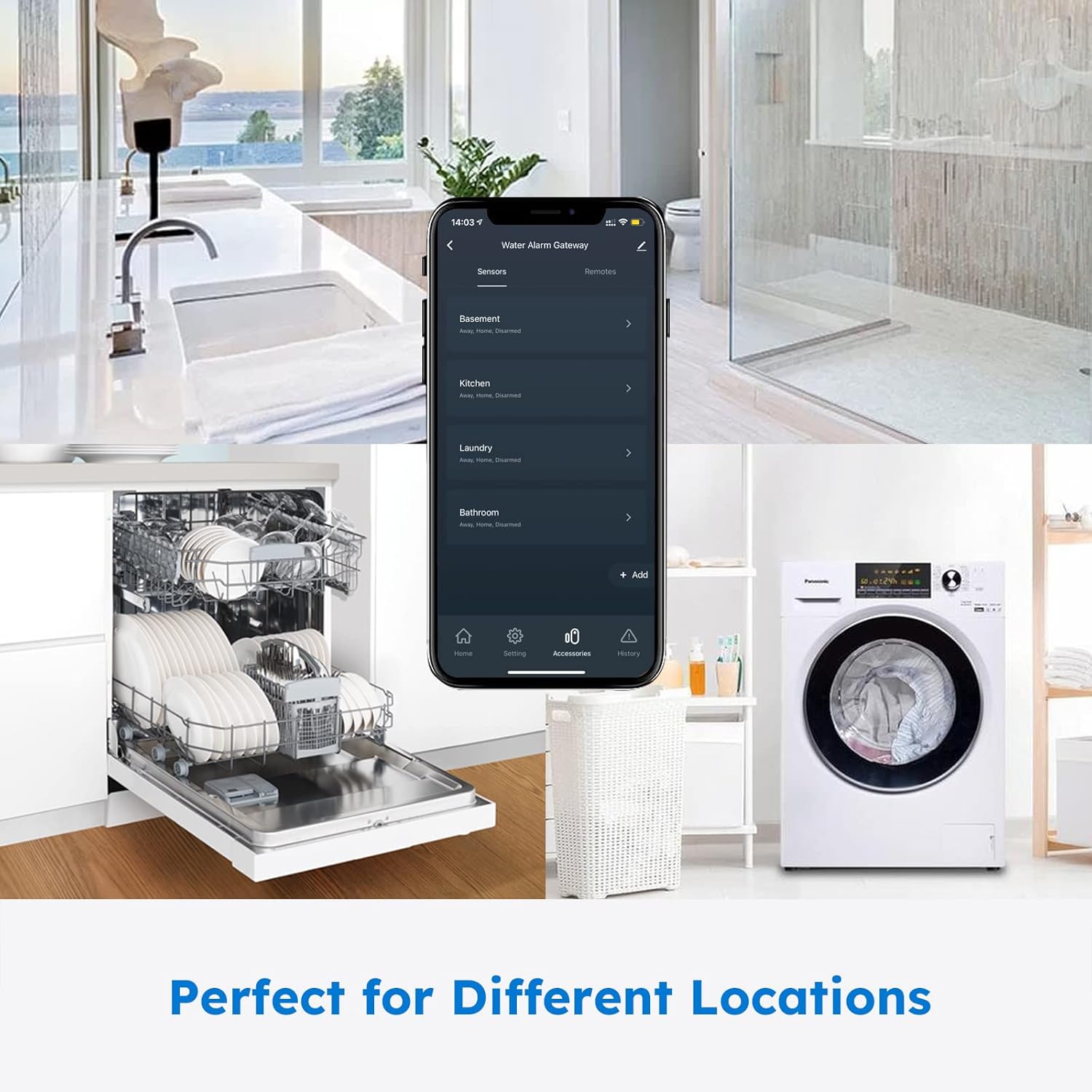 WiFi Water Sensor 5 Pack with 120dB Adjustable Alarm S24510