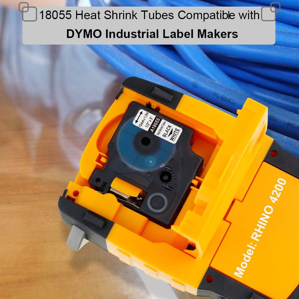 Industrial Heat Shrink Labels, Black on White, 1/2" x 4.9', 10-Pack Pack of 2 X228409