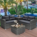 4 Pieces PE Rattan Sectional Sofa Set with Glass Table N90358