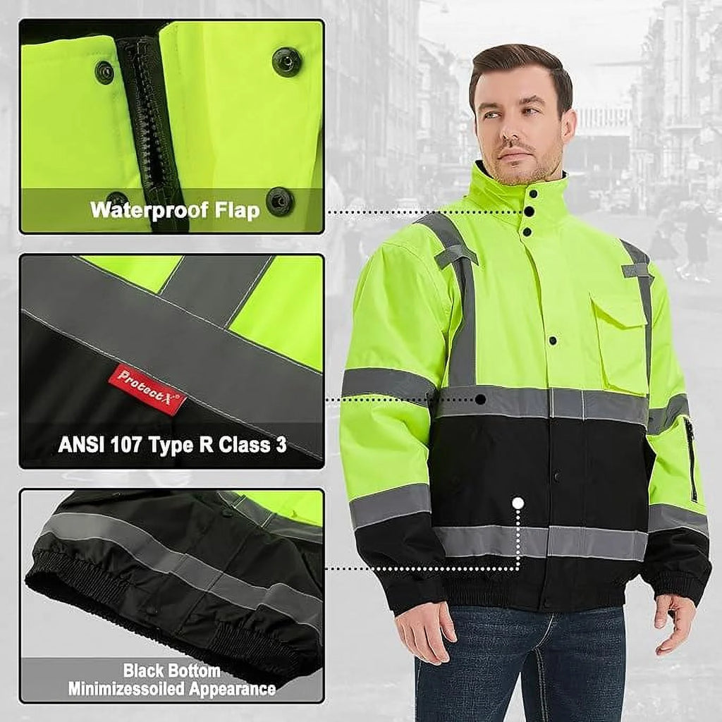 High Visibility Waterproof Bomber Jacket, Class 3, Green, Small X9926