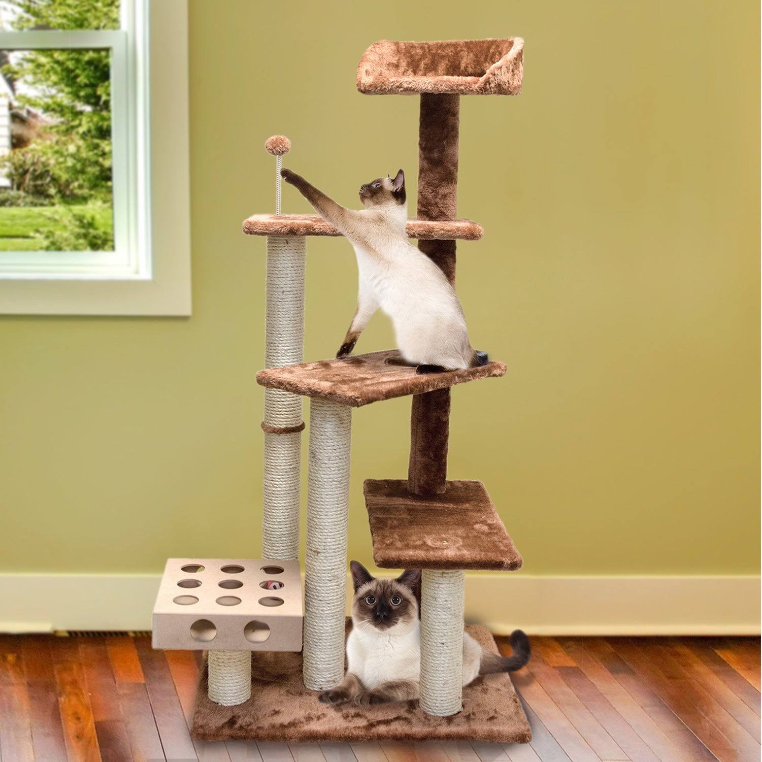Brown Pet Cat Furniture Play Stairs with IQ Busy Box G731022