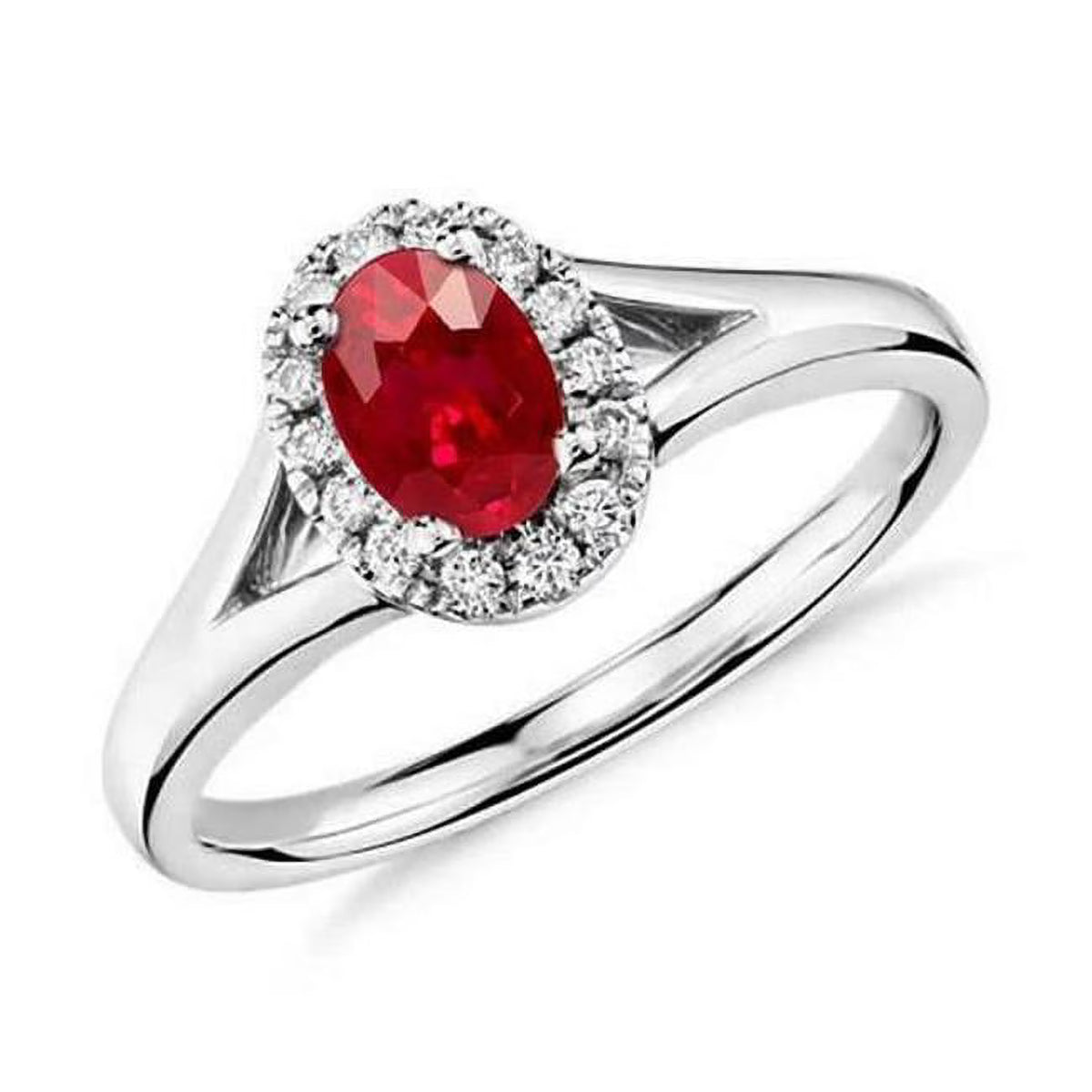 3.25 CT Oval Cut Ruby & White Gold Diamond Ring U344080