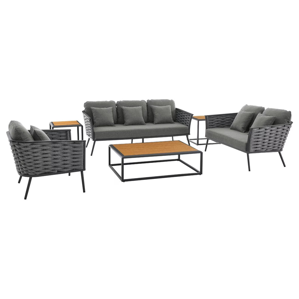 Gray Charcoal 6 Piece Outdoor Aluminum Sectional Sofa Set U254