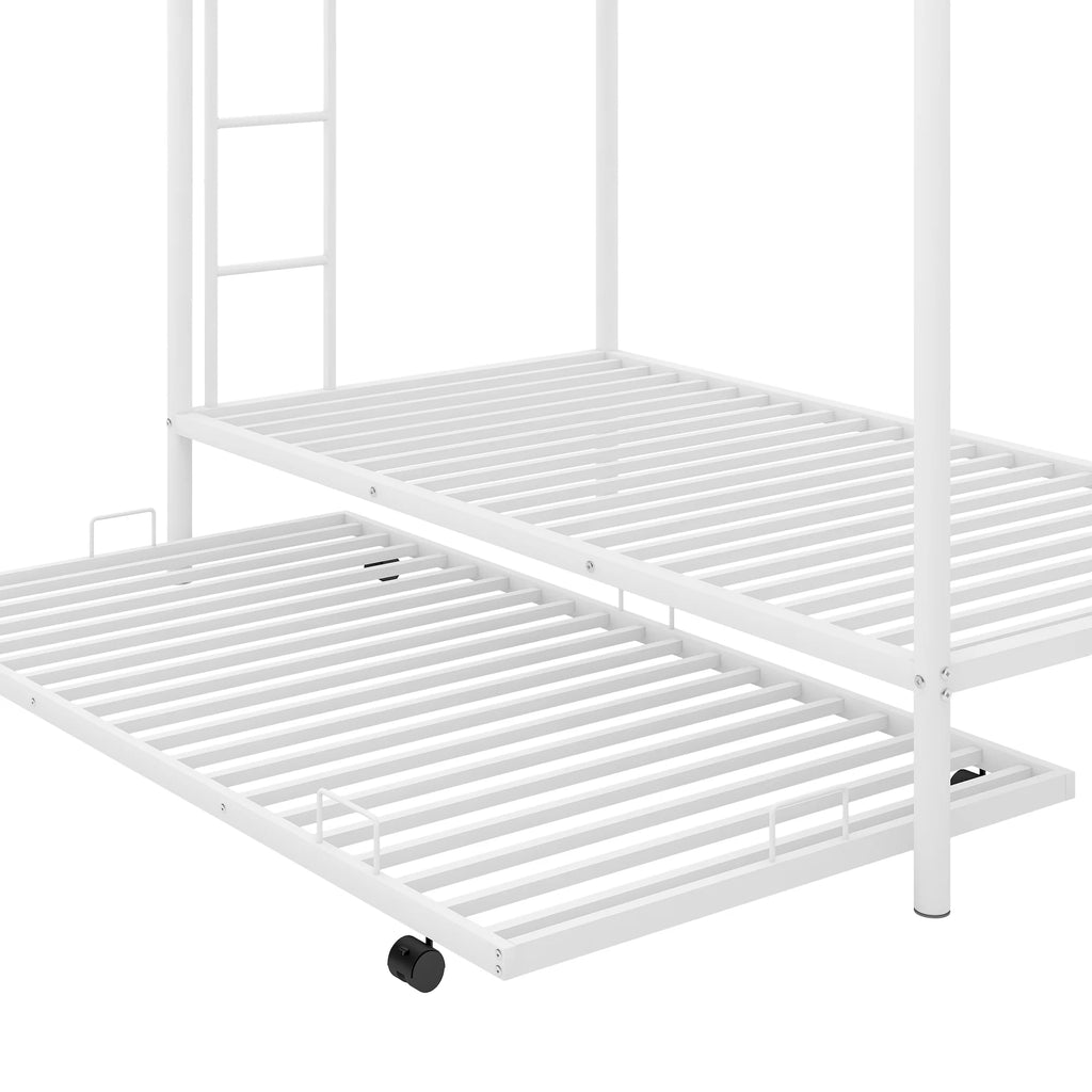 White Metal Twin over Twin Bunk Bed with Trundle R2572