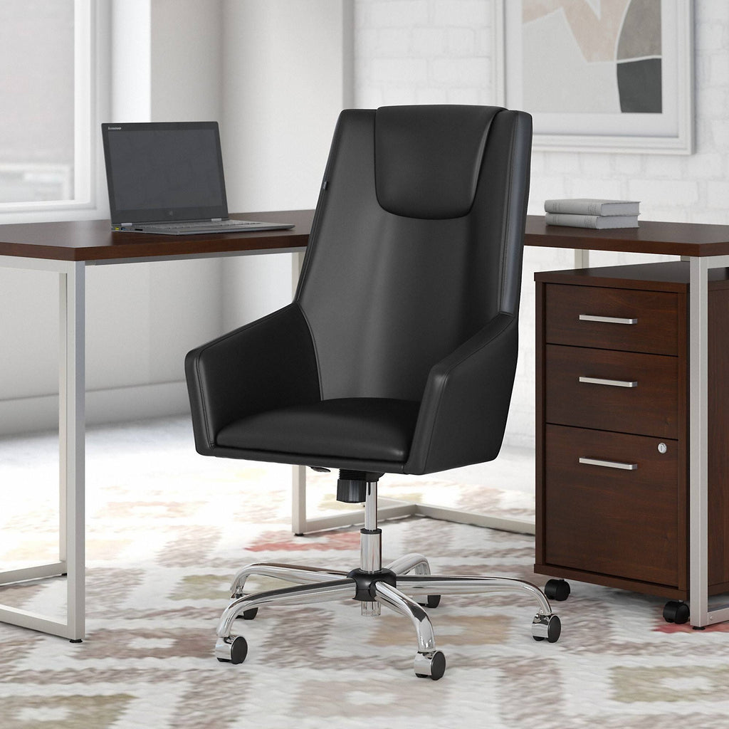 Black Leather High Back Box Chair C928