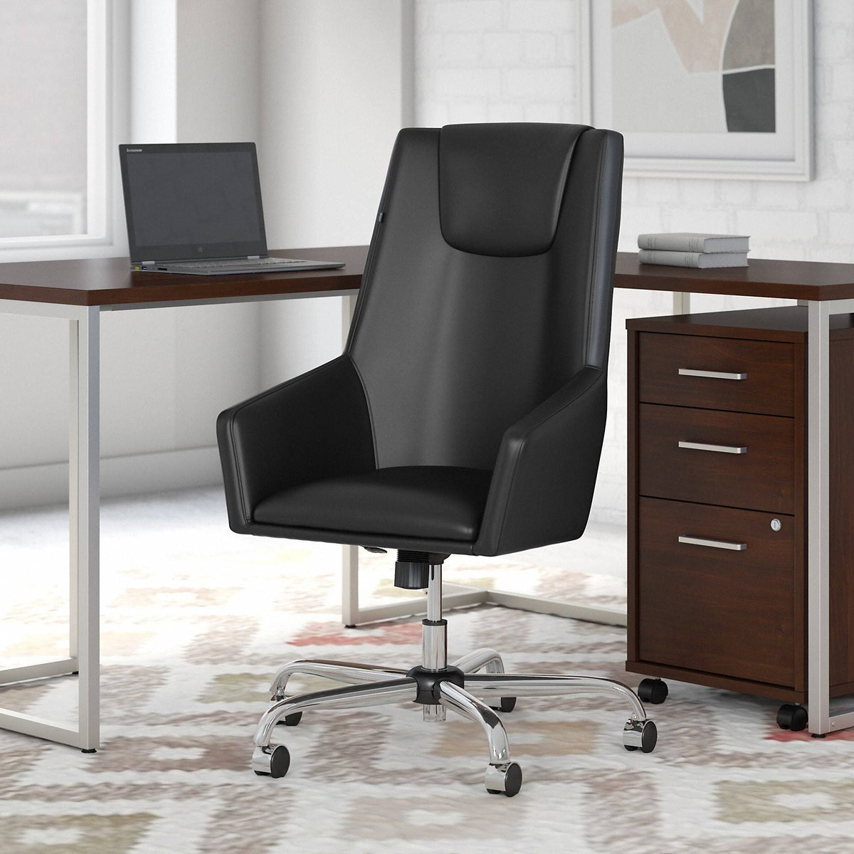 Black Leather High Back Box Chair C928