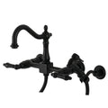 Matte Black 2-Handle Wall-Mount Kitchen Faucet with Side Sprayer Q14699