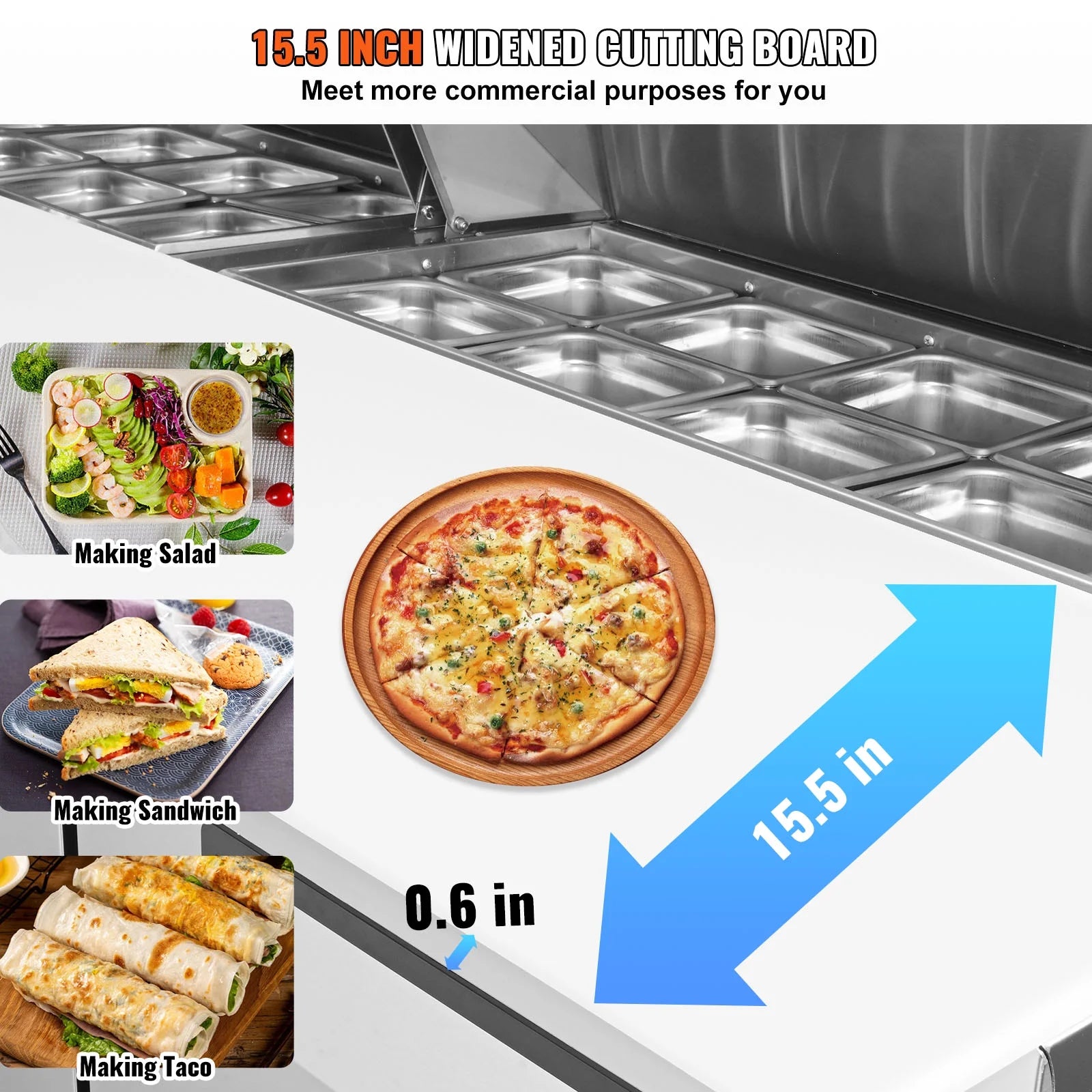 Refrigerated 72" Wide Sandwich Salad Prep Table 3 Doors Holds 18 Pans E733980