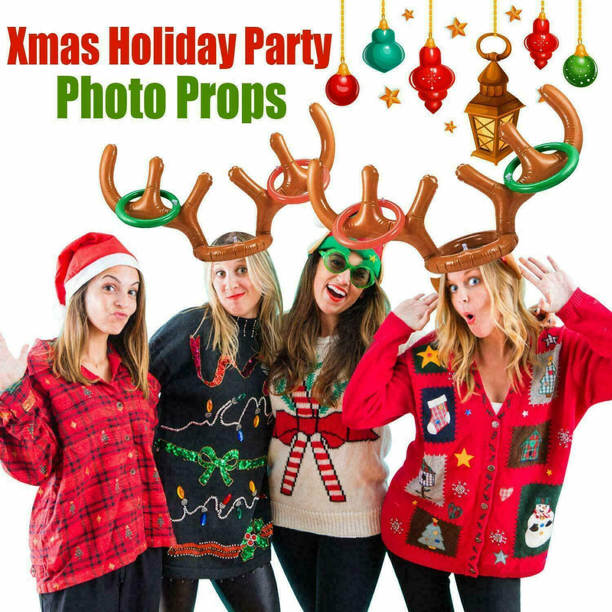 Inflatable Reindeer Antler Hat & Toss Ring Christmas Party Game Toys X121097