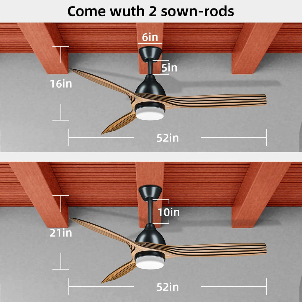 52'' Ceiling Fan with Lights Remote Control Brushed Wood Walnut Blades 3 Level Timer 6 Speed Reversible Motor P7033