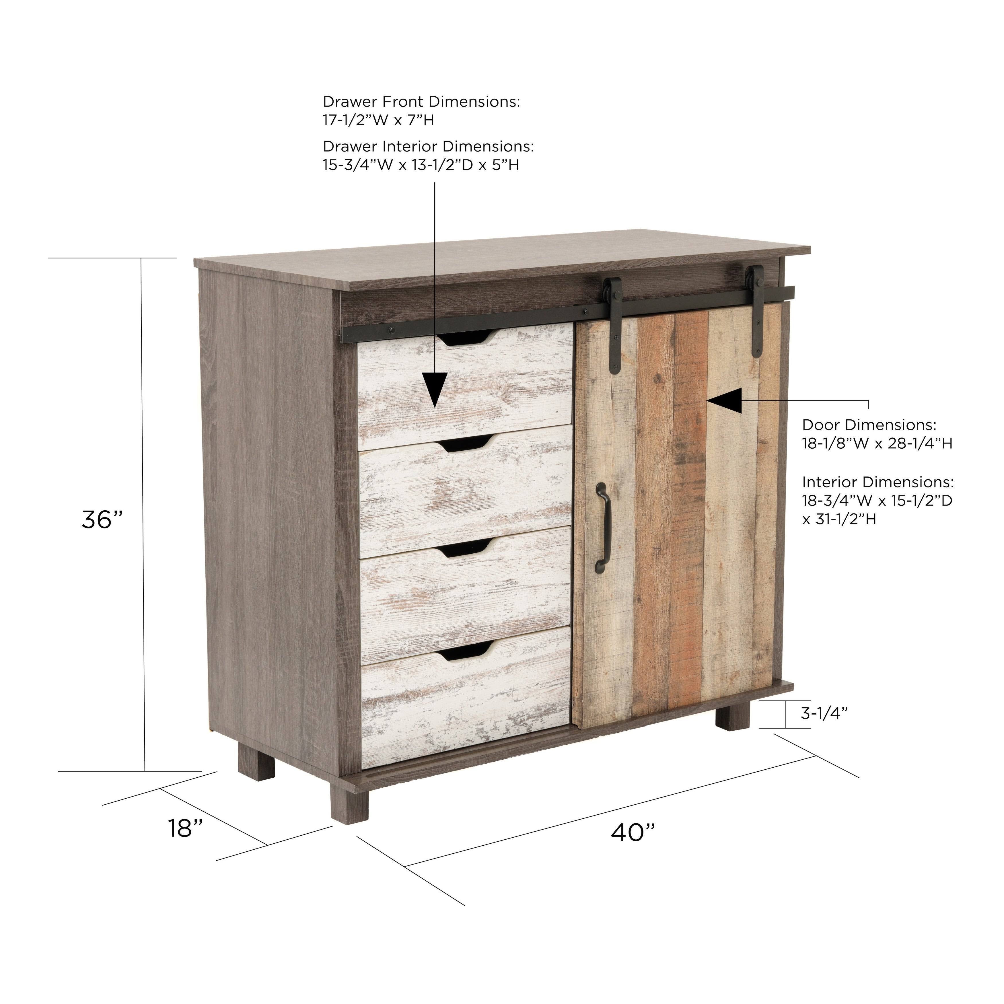 Orden Four Drawer Cabinet with Sliding Barn Style Door L611