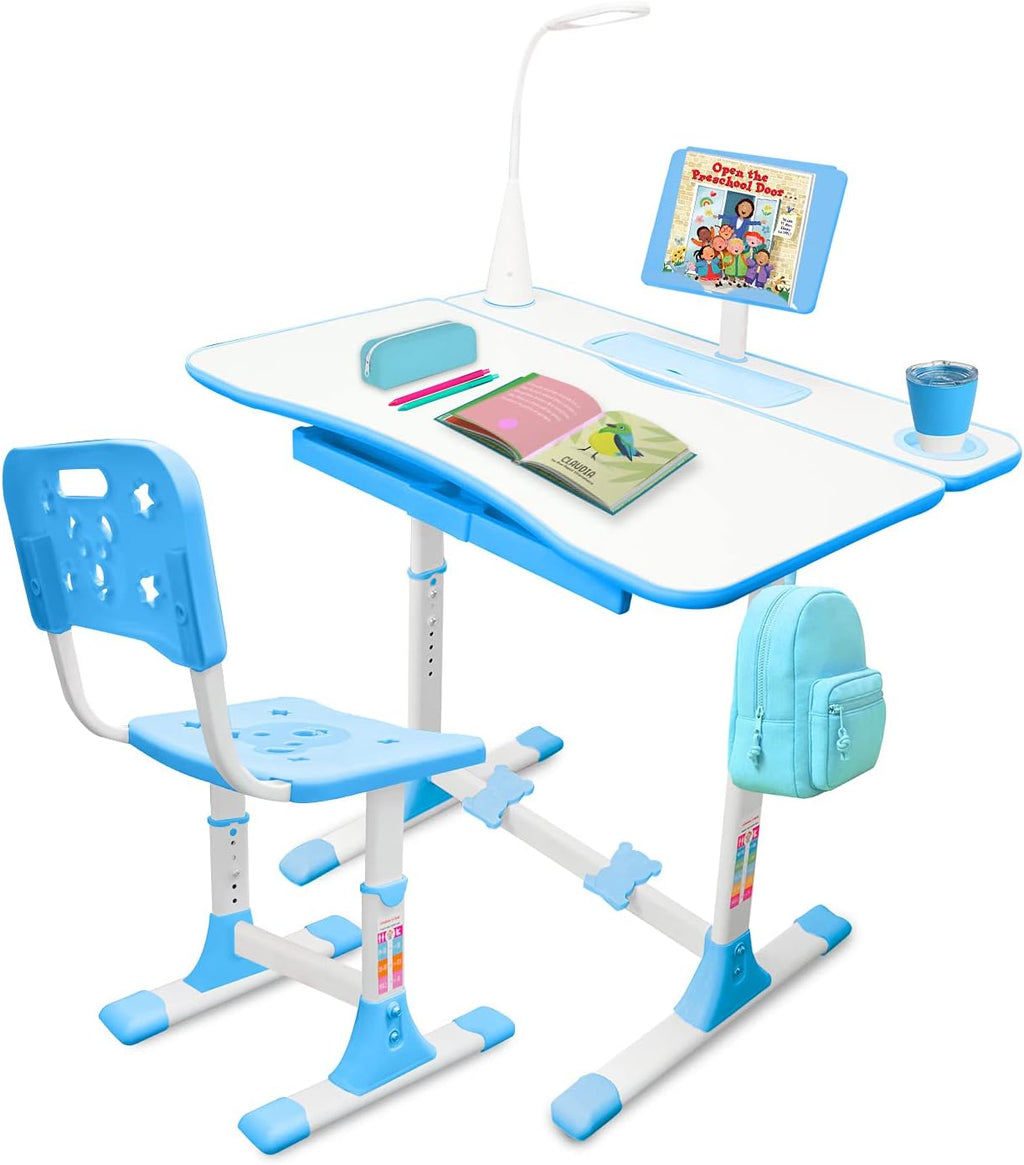 Kids Desk and Chair Set with Lamp, Pencil Case, and Bookstand N6120