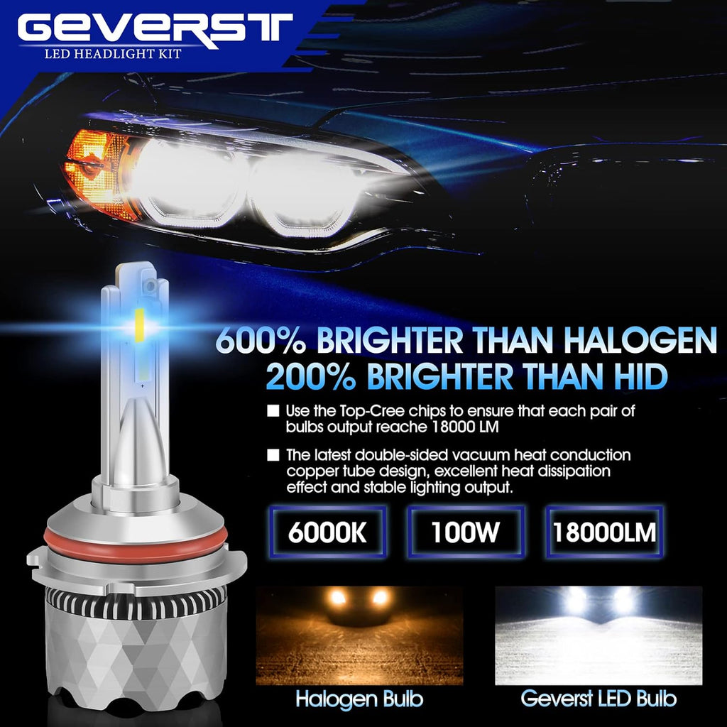 100W H13/9008 LED Headlight Bulbs, 6000K Cool White, IP68 Waterproof, Pack of 2 K92847