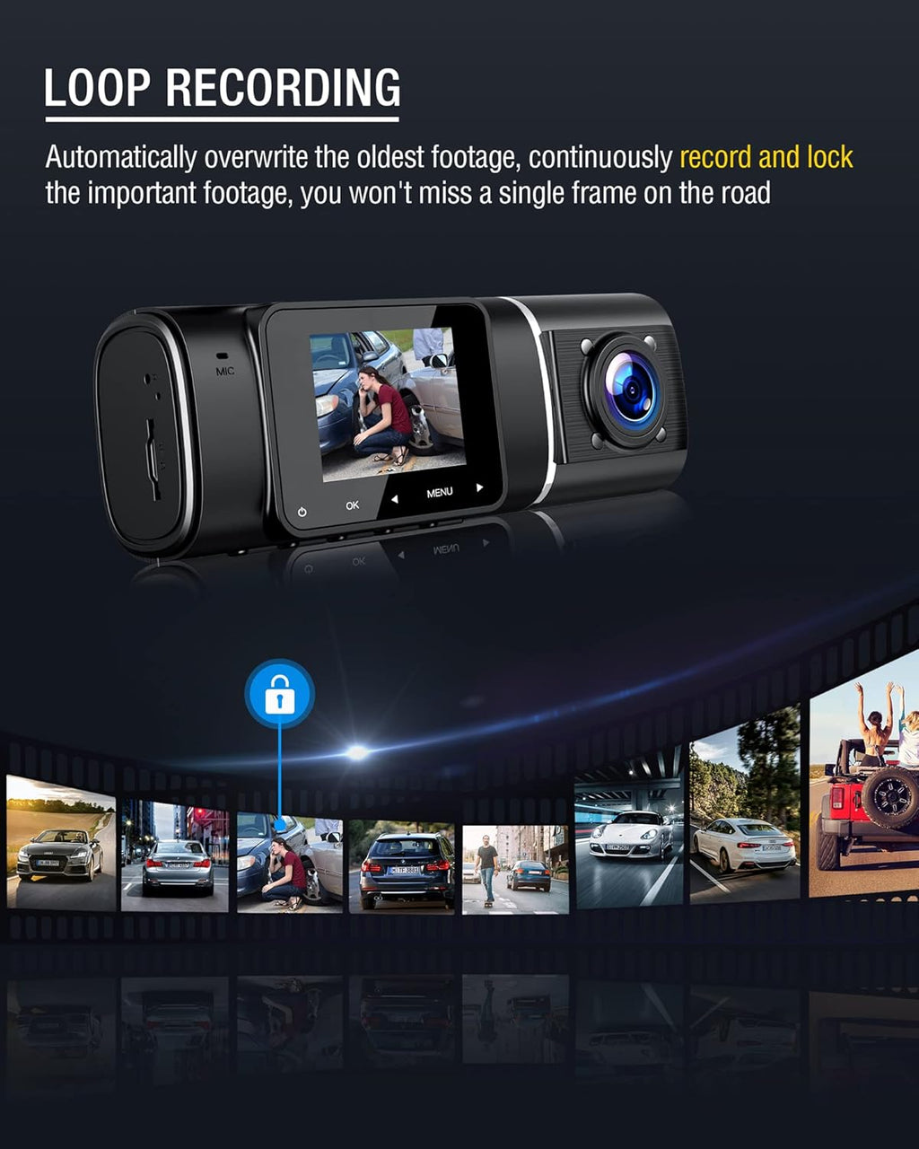 Dual Dash Cam 1080P+720P FHD Front and Inside Car Camera with IR Night Vision Pack of 2 C20727