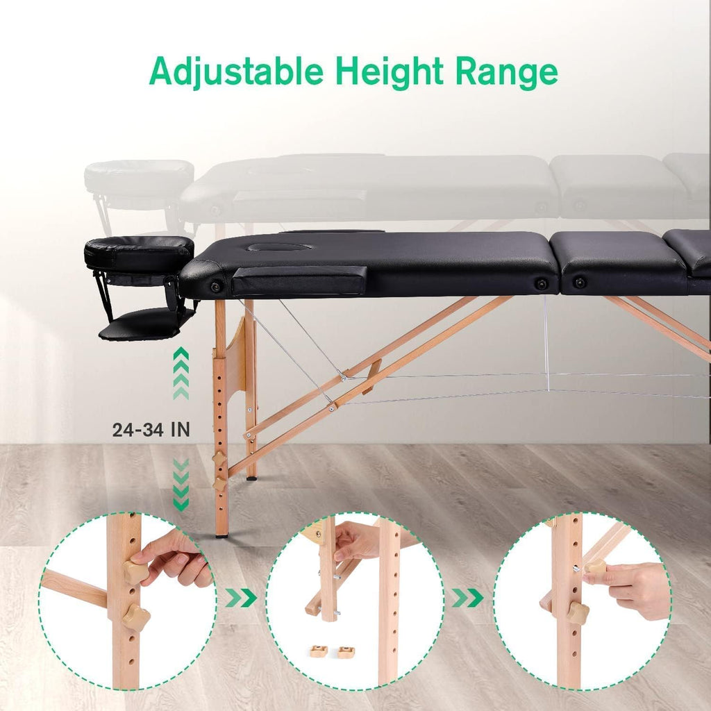Black Ergonomic Massage Table with Carrying Case X744