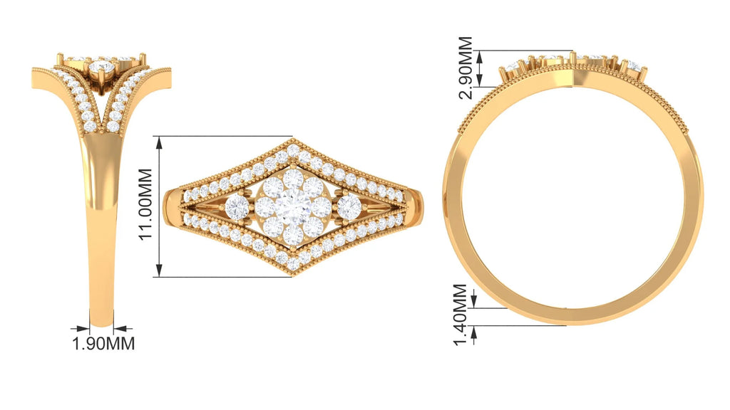 Moissanite Art Deco Engagement Ring, 0.75 CT, 925 Sterling Silver, US 4.00 D96497