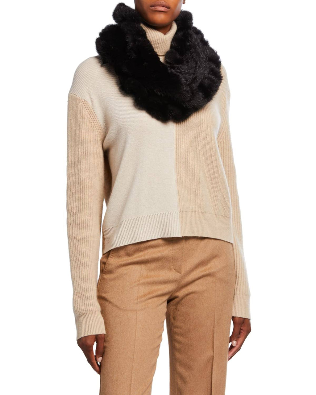 Mink Fur Knit Infinity Scarf Black U499784